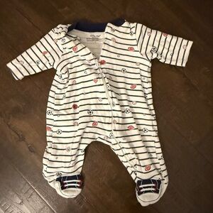 Little Me White & Navy Striped Sports Footed One-Piece
